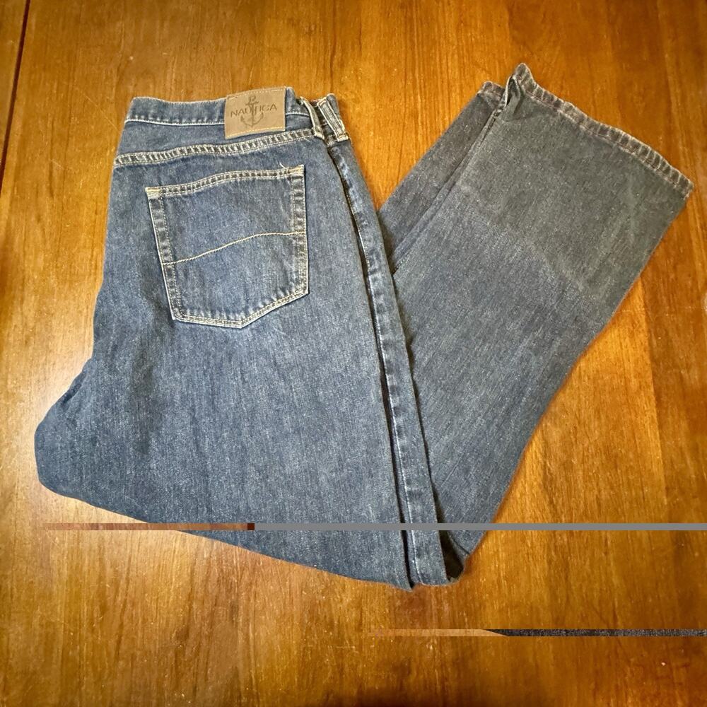 Nautica Men’s Jeans 40x32 Dark Wash Denim Relaxed Straight Leg Anchor Logo
